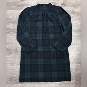 NWOT J. Crew Factory Ruffleneck Shift Dress Black Watch Tartan Plaid Size 12